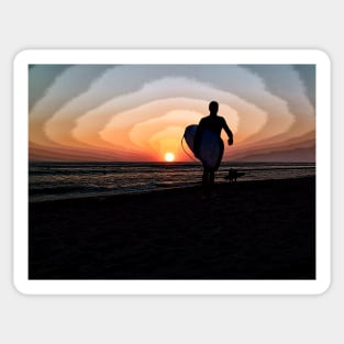 Silhouette of Surfer on Beach Sticker